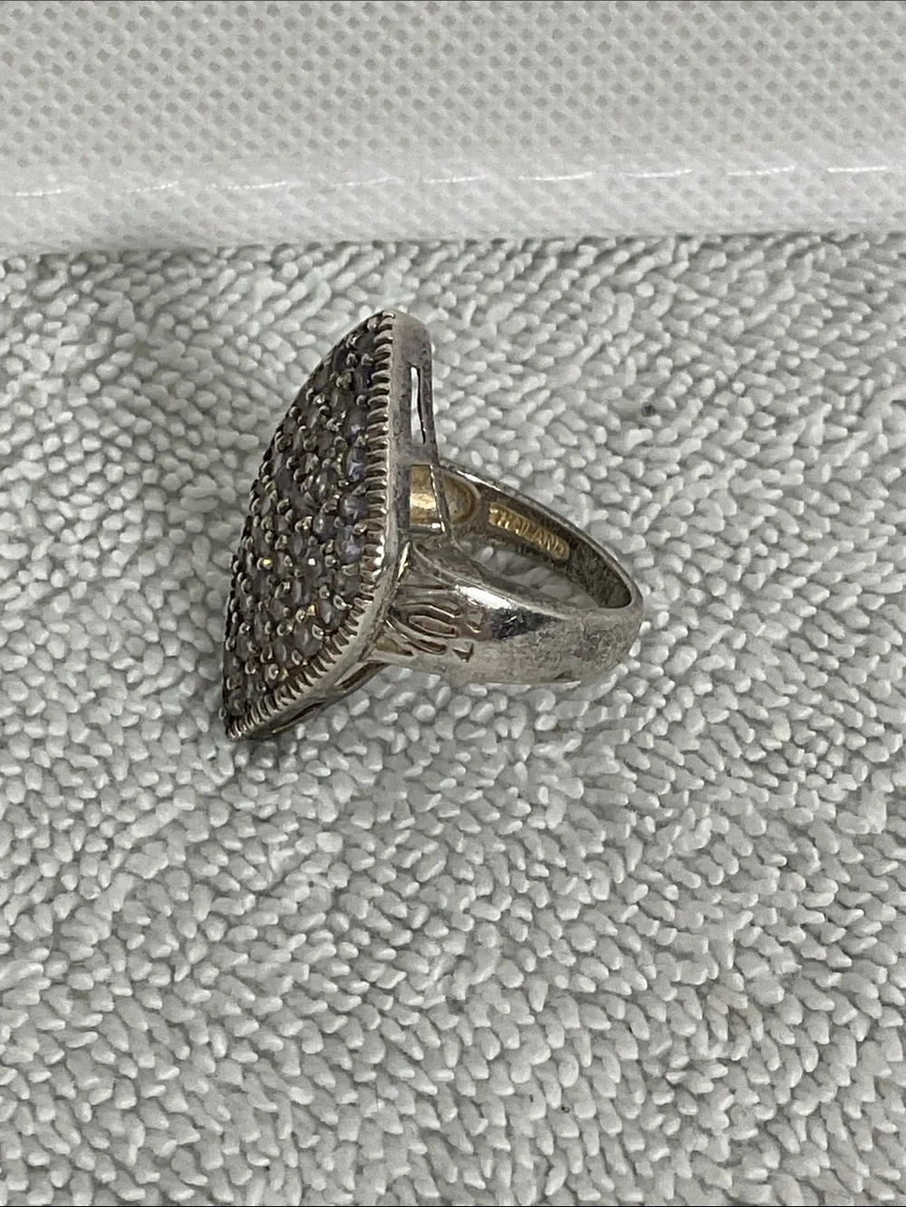 925 Sterling Silver Tanzanite Pave Marquise Shield Cluster Statement Ring Sz 7